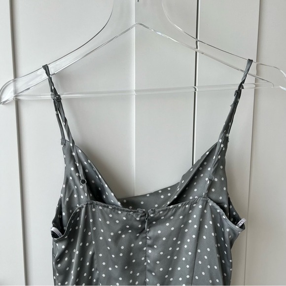 Lulus Spot in My Heart Sage Grey Polka Dot Satin Cowl Neck Mini Dress small NWT‎ - Picture 13 of 16